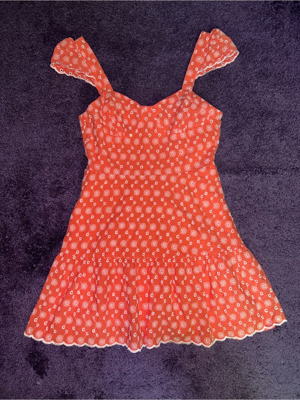 Betsey Johnson Mini Dress in Coral Eyelet Fabric